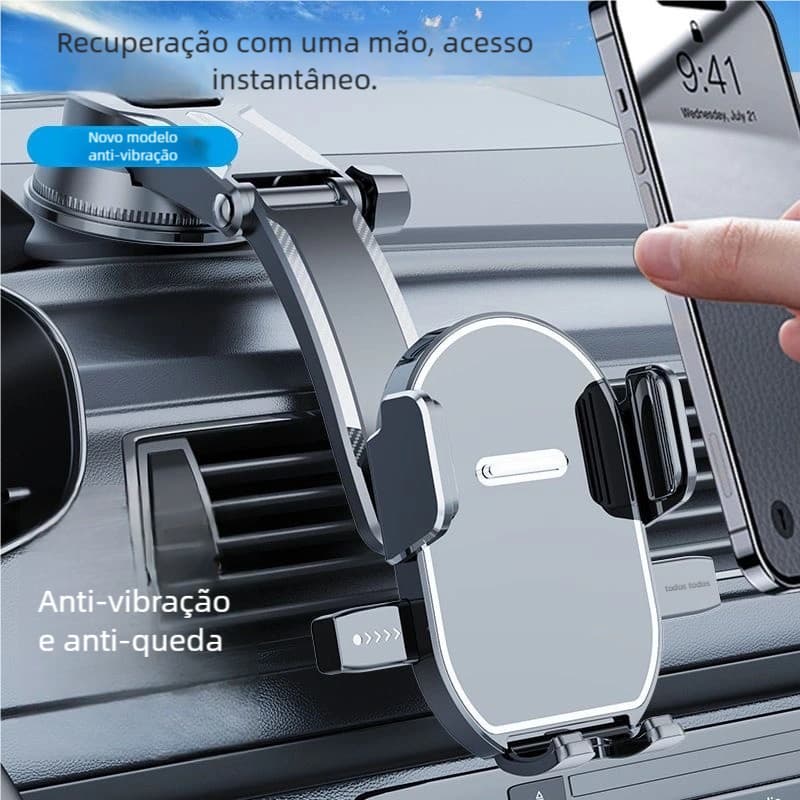 Suporte de Telefone Carro com Rotação 360° - Braço Longo, Ventosa, Antichoque