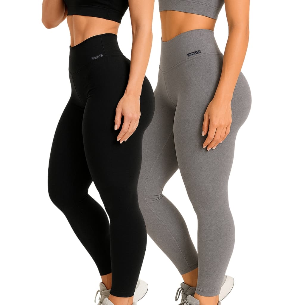 Kit 2 Calças Legging Feminina Cintura Alta Zero Transparência Academia Fitness Básica Confortável