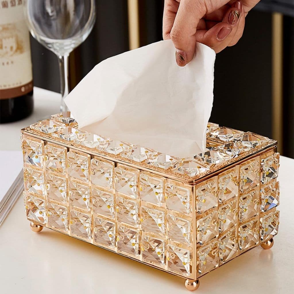Caixa Porta Lenços De Papel Em Acrílico Cristal-Estilo Luxuoso Europeu, com Design de Corte Diamantado