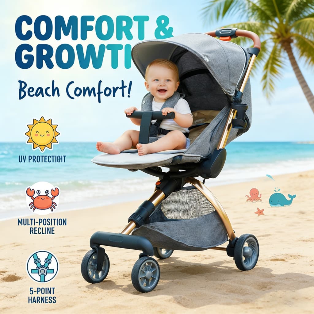 Carrinho de Bebê Dobrável Portátil com Cinto de Segurança Travesseiro, Mosquiteiro e Esteirae Capota