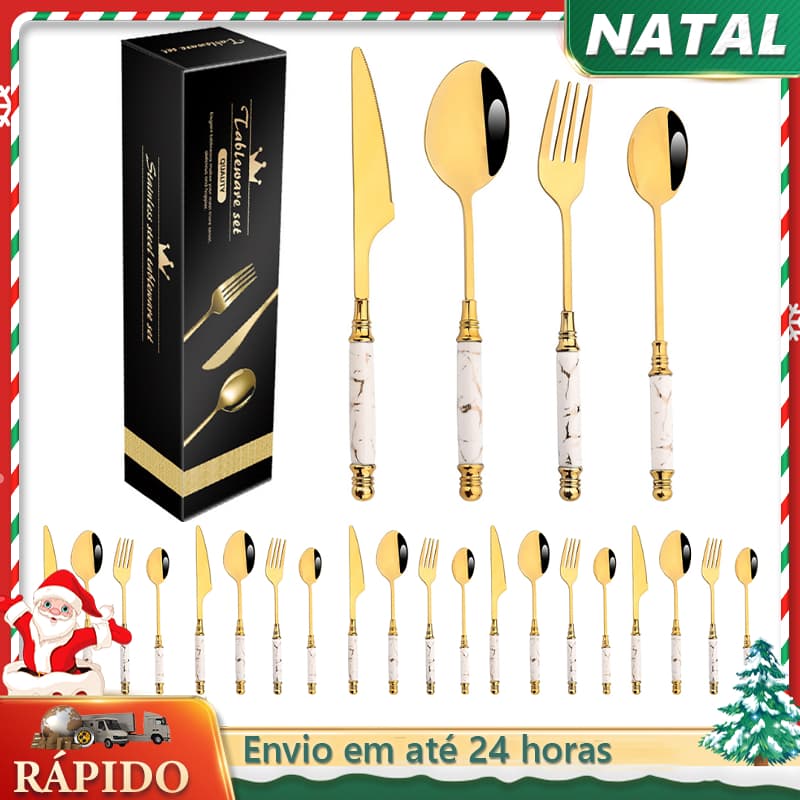 Kit 24  De Talheres de  cerâmica Aço Inoxidável Pc， para Resistente ao calor e à prova de ferrugem