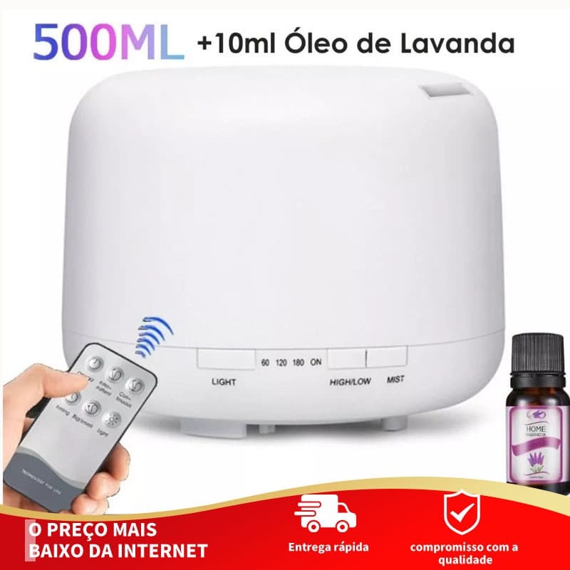 Umidificador Portátil 500ML Aromatizador Luz LED De 7 Cores Com Controle Remoto / Ambiente mais Agradável para Dormir