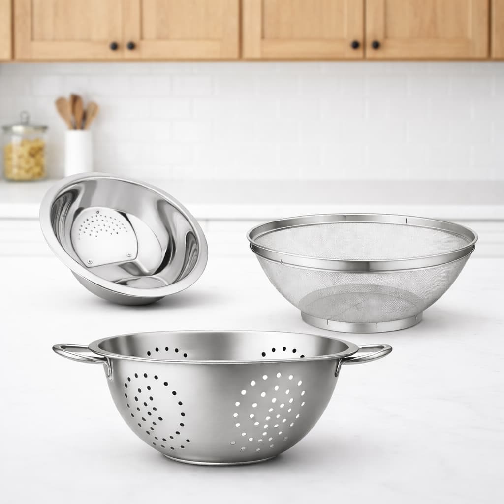 Kit Escorredores e Utensílios de Cozinha em Aço Inoxidável – Resistente, Durável e Funcional