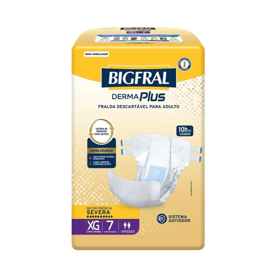 Fralda Geriátrica Bigfral Derma Plus Tamanho XG - 8 Pacotes com 7 Fraldas - Total 56 Tiras