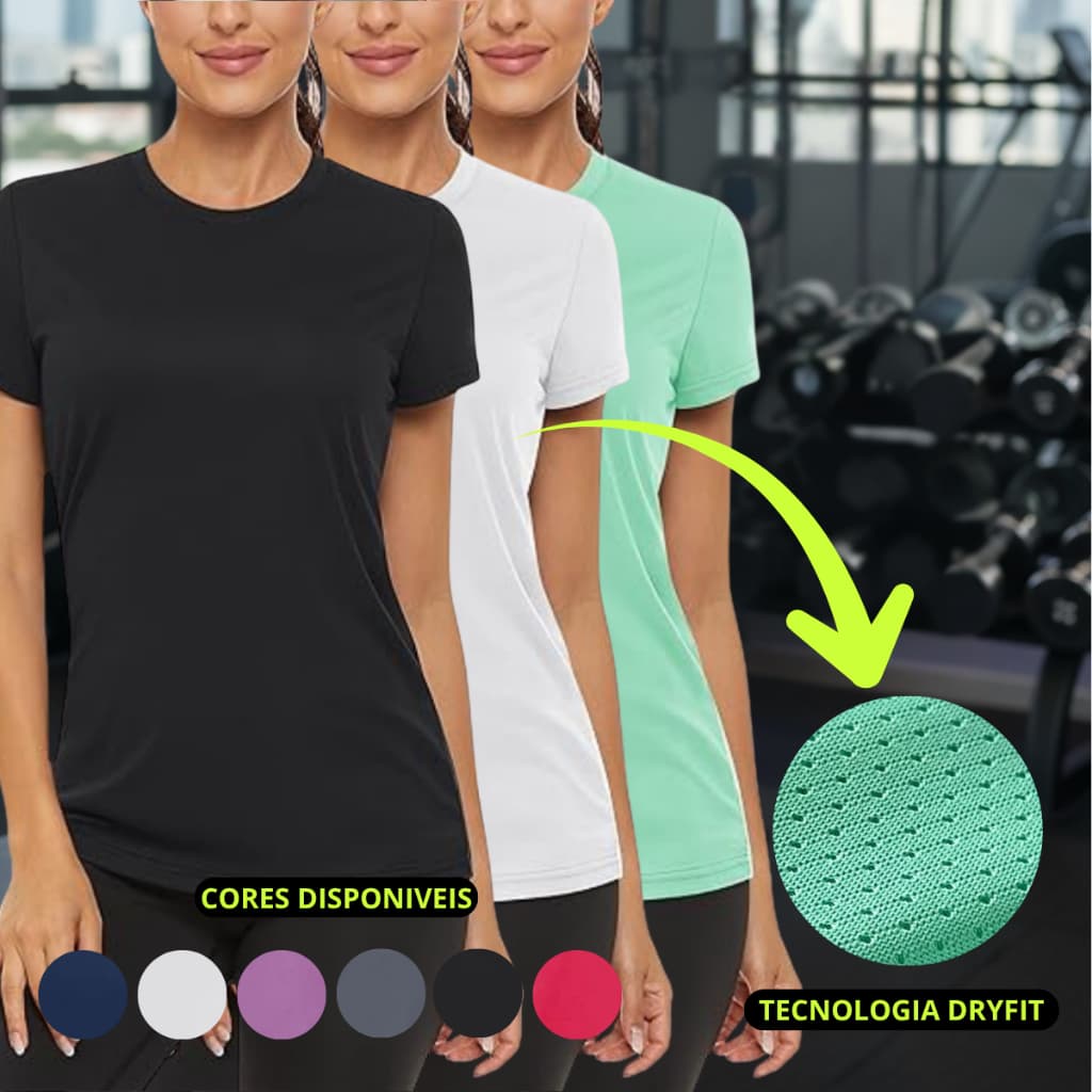 Kit 3 Camiseta Camisa Dryfit Feminina Treino Academia Fitness