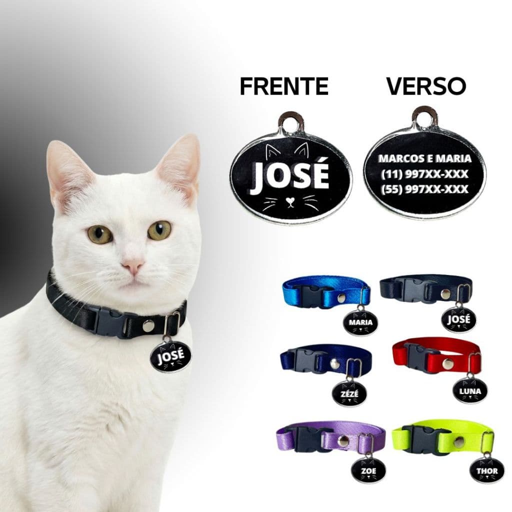 Coleira Para Gato Anti Enforcamento GRAVADA nome, e telefone Cor e Estampa aleatória