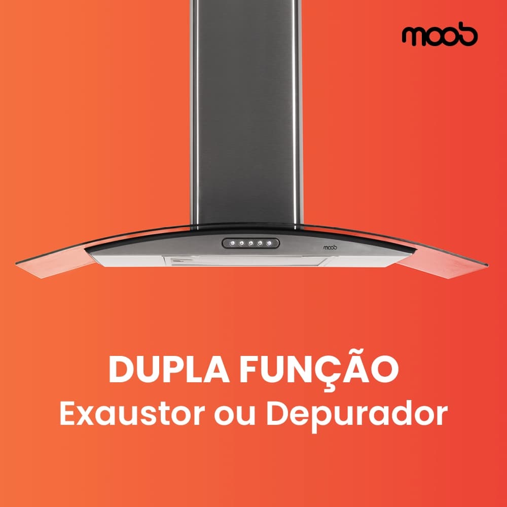 Coifa de Parede Moob 90cm Vidro Curvo Inox Slim com Duto 127V