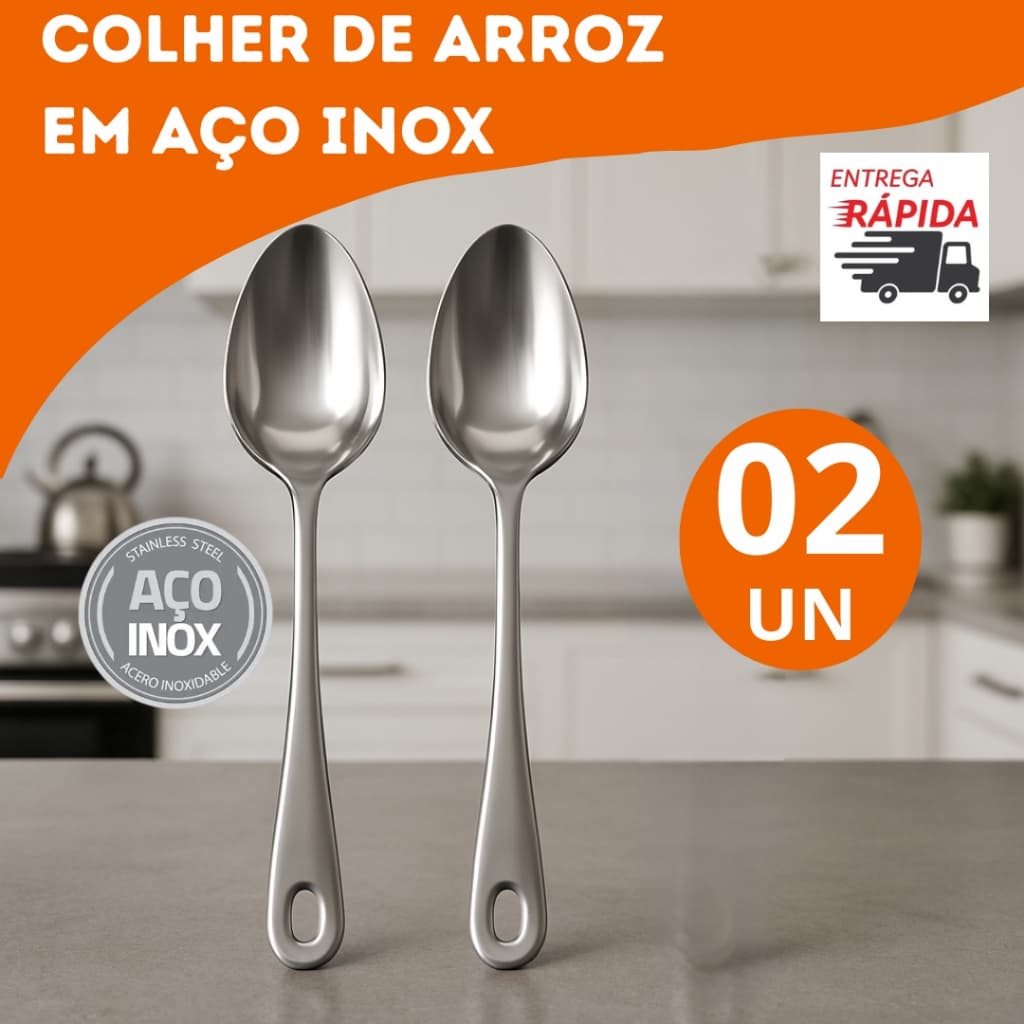 KIT 03 Colher De Arroz GRANDE Cabo Longo 100 % Aço Inox Profissional Casa Restaurante Buffet