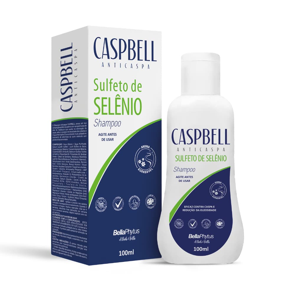 Shampoo Anti Caspa Sulfeto de Selênio 100ml Caspbell Reduz Oleosidade - BellaPhytus