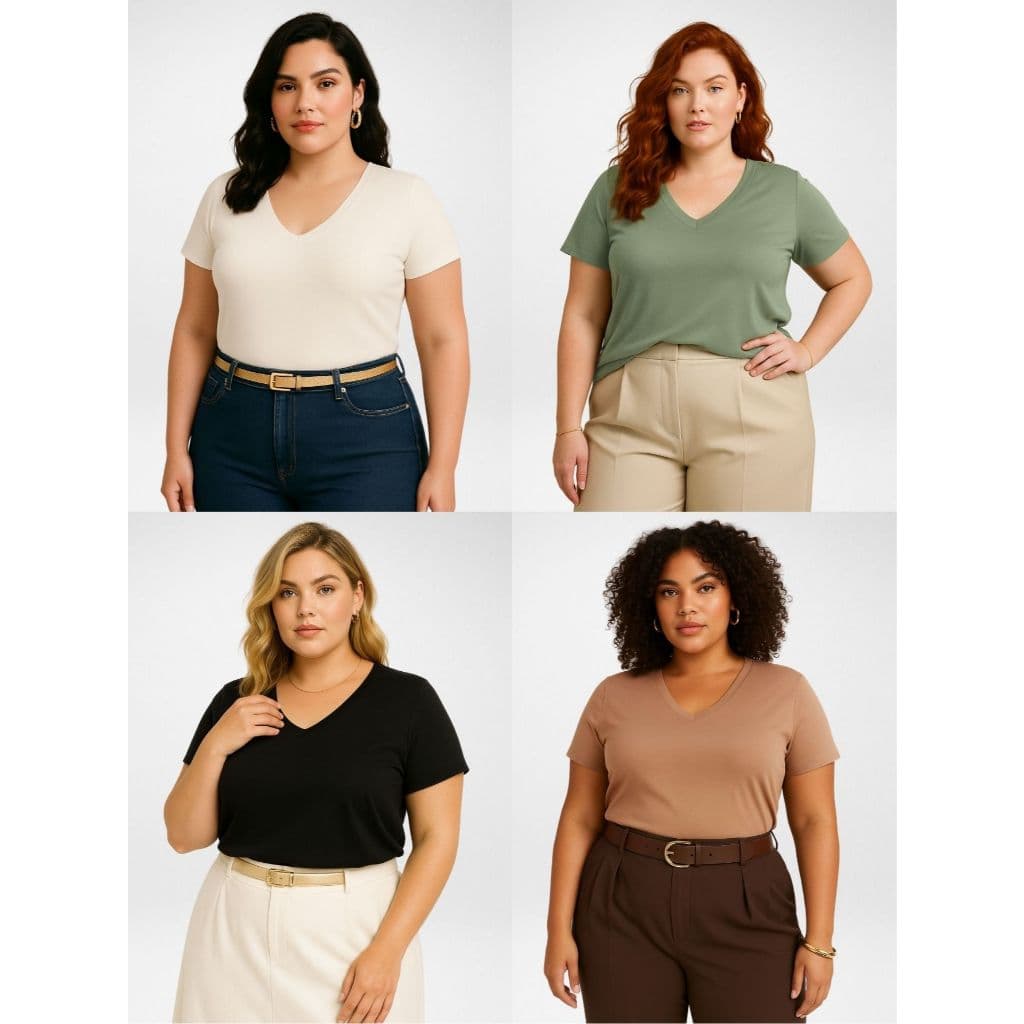 Kit 3 Blusas Feminina Plus Size Gola V Básica Casual - H00