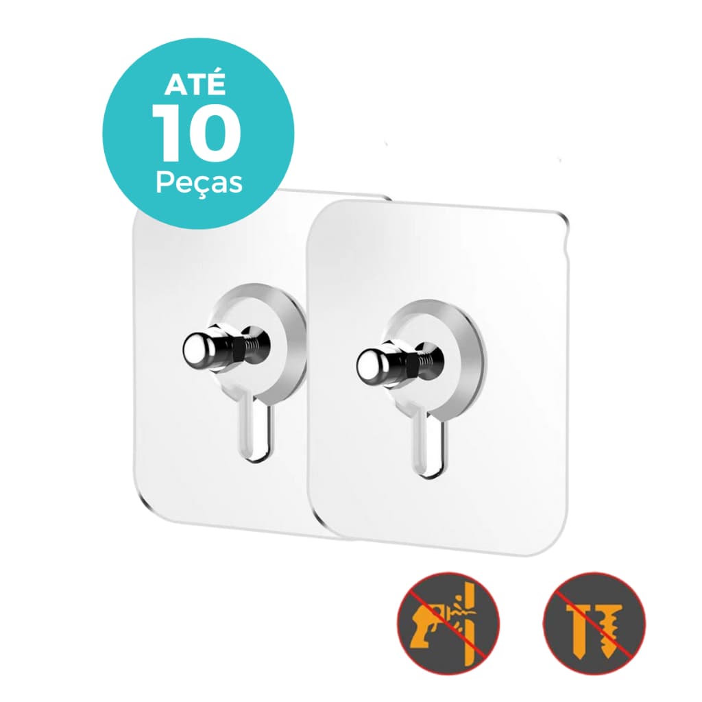 Gancho Sem Furos Transparente Adesivo Com Parafuso E Rosca Para Pendurar Multiuso De Parede Azulejo