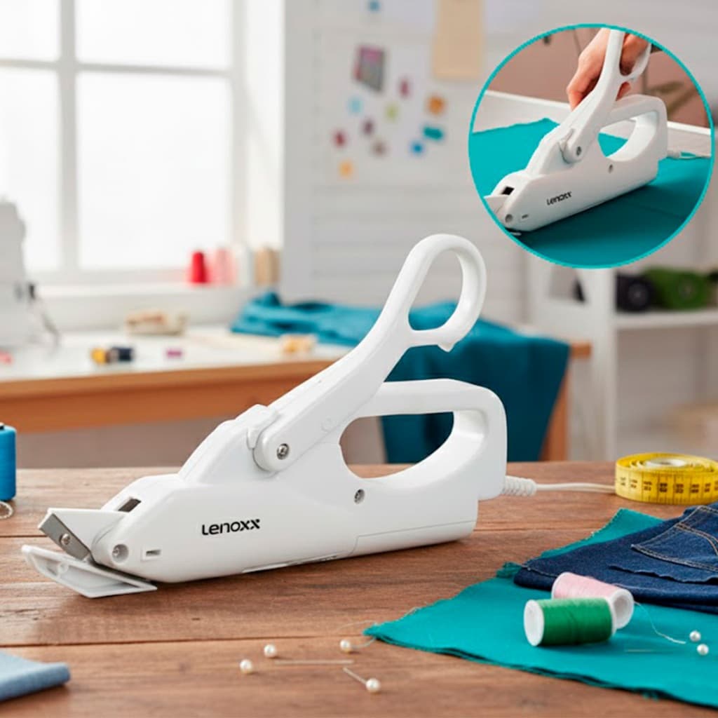 Tesoura Elétrica Sem Fio A Pilha Para Corte De Tecidos Papéis Lenoxx