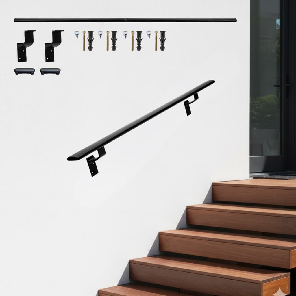 Corrimão Chato 1,30 Metros Em Alumínio Preto Escada Parede