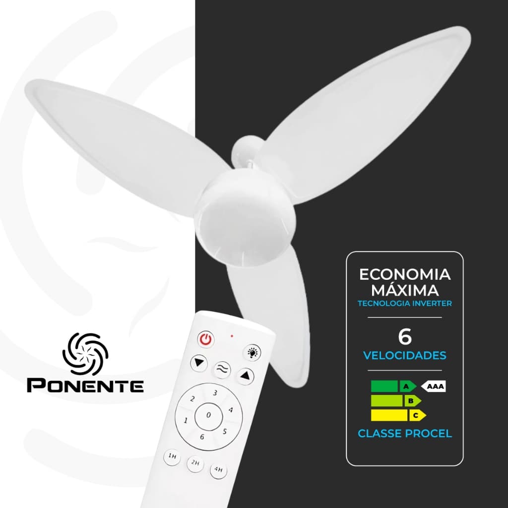Ventilador de Teto Ponente Zonda Inverter Bivolt – Silencioso, 6 Velocidades, Controle Remoto