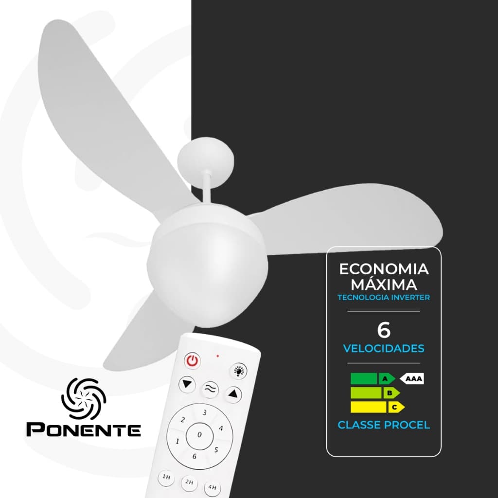 Ventilador de Teto Ponente Gale Inverter Bivolt – Silencioso, 6 Velocidades, Controle Remoto
