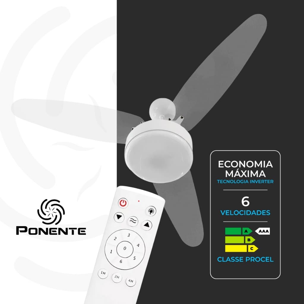Ventilador de Teto Silent LED Cristal Inverter Ponente – Controle Remoto e Economia de Energia