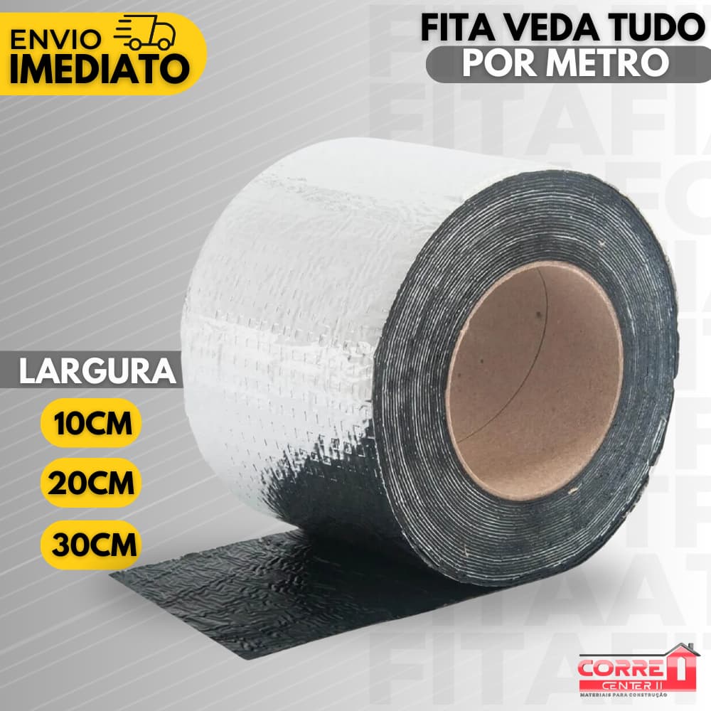 Fita Multiuso Manta Asfaltica Adesiva para Reparos Rufo Calha Telhado Veda Tudo 10cm 20cm 30cm POR METRO