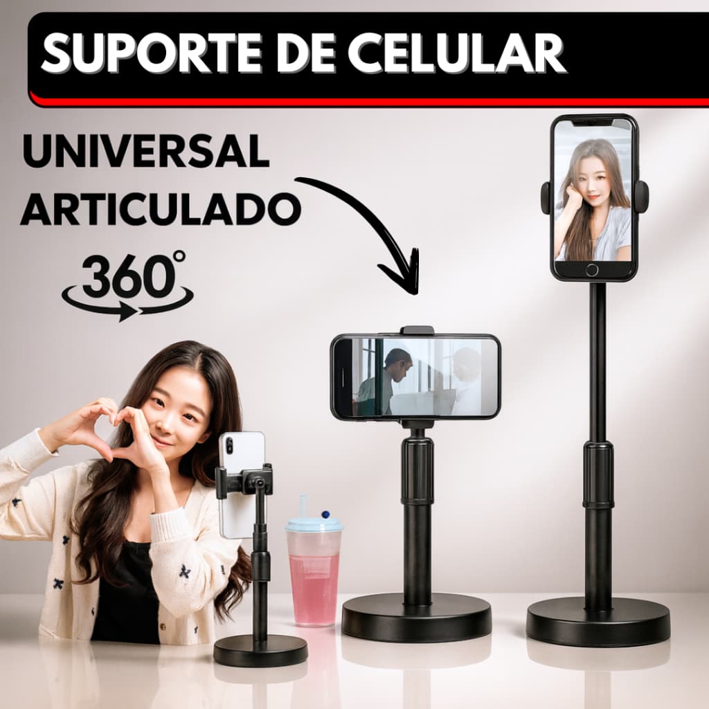 Suporte Para Celular Mesa Triple Articulado Universal Telefone 360° Graus Mini Pedestal Ajustavel Base Estavel