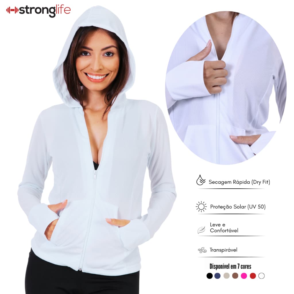 Jaquetinha Casaquinho Esportiva, Dry Fit - Academia - Fitness - Bolso, Capuz e Zíper. Proteção Solar UV50