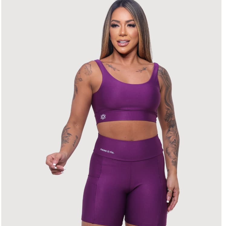 Conjunto Fitness Feminino Short com Bolso e Top Duplo Academia Treino Zero Transparência
