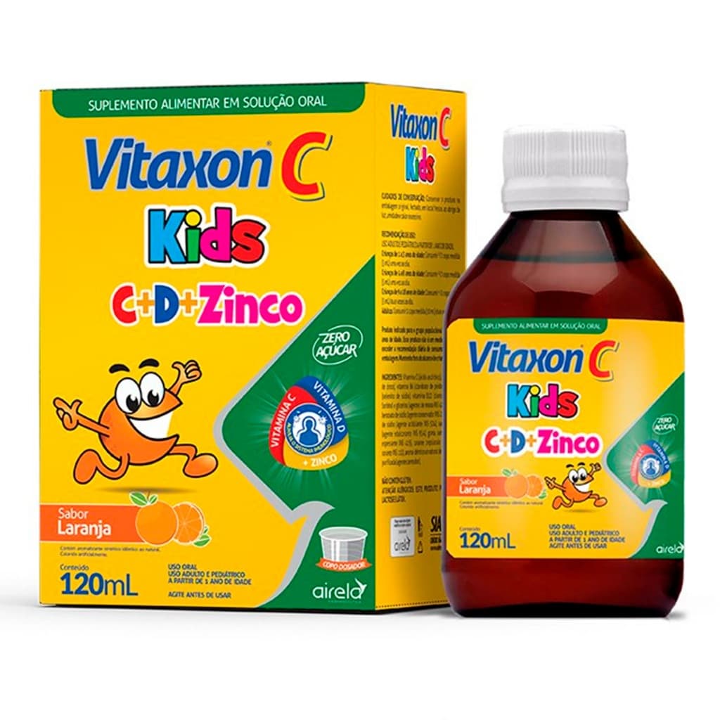 Vitaxon Kids Vitamina C D e Zinco Airela Xarope Imunidade Infantil 120ml Laranja