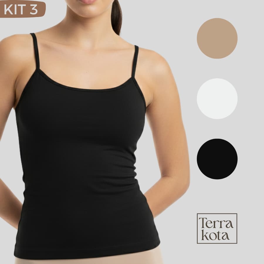 Kit 3 Camisete Regata Feminina Combinete Anágua Alça Fina Segunda Pele Confortável Blusa