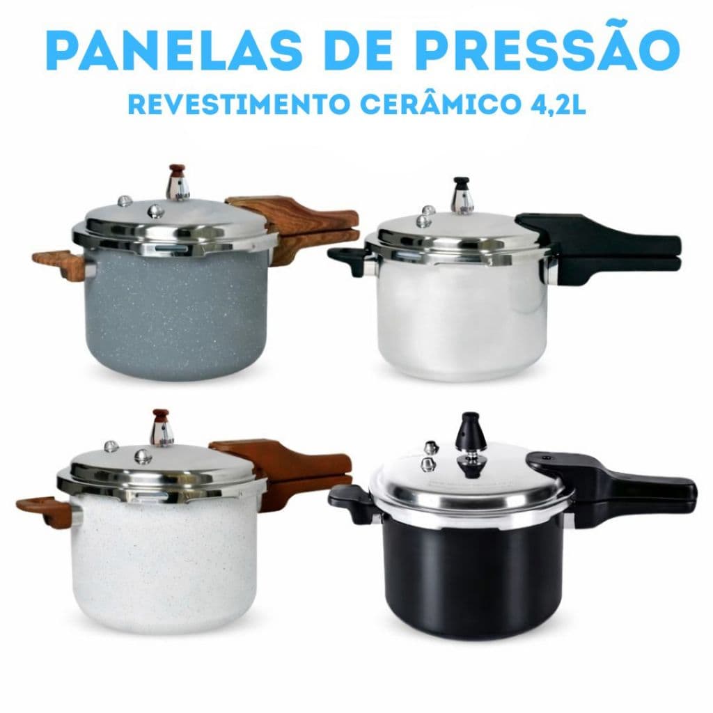 Panela De Pressão Premium Com Indução Revestimento Cerâmico 4,2L Com 4 Válvulas Segurança