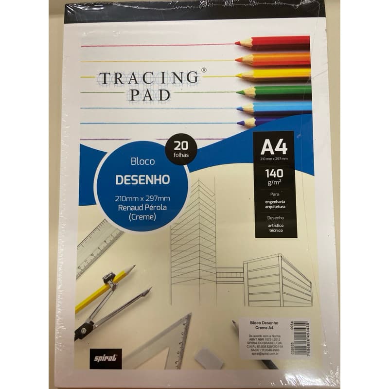 Bloco de desenho A4, Creme - Renaud Perola, 140g, Tracing Pad, Spiral - BL 20 FL