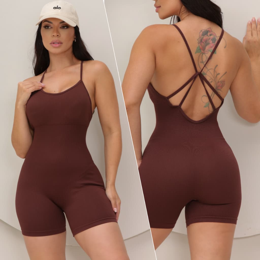 Macacão Fitness Feminino Yoga Esportivo Canelada Poliamida Academia Bojo Elástica 3RD SD1815