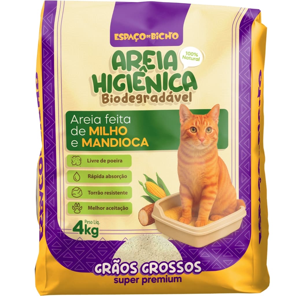 Areia Higiênica Biodegradável Espaço do Bicho Grãos Grossos 4kg – Milho e Mandioca (100% Natural)