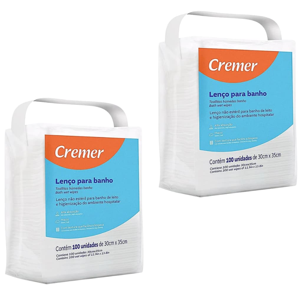 Lenço para Banho e Higiene Cremer c/ 100 Unidades 30 cm X 35 Cm (Escolha a quantia)