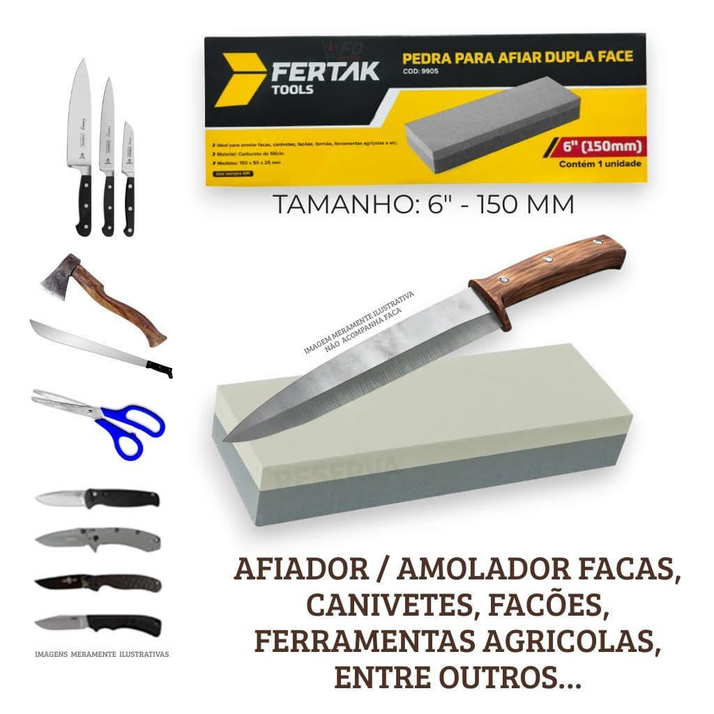 PEDRA DE AMOLAR FACA DUPLA FACE RETANGULAR 6"e 8´´ - FERTAK