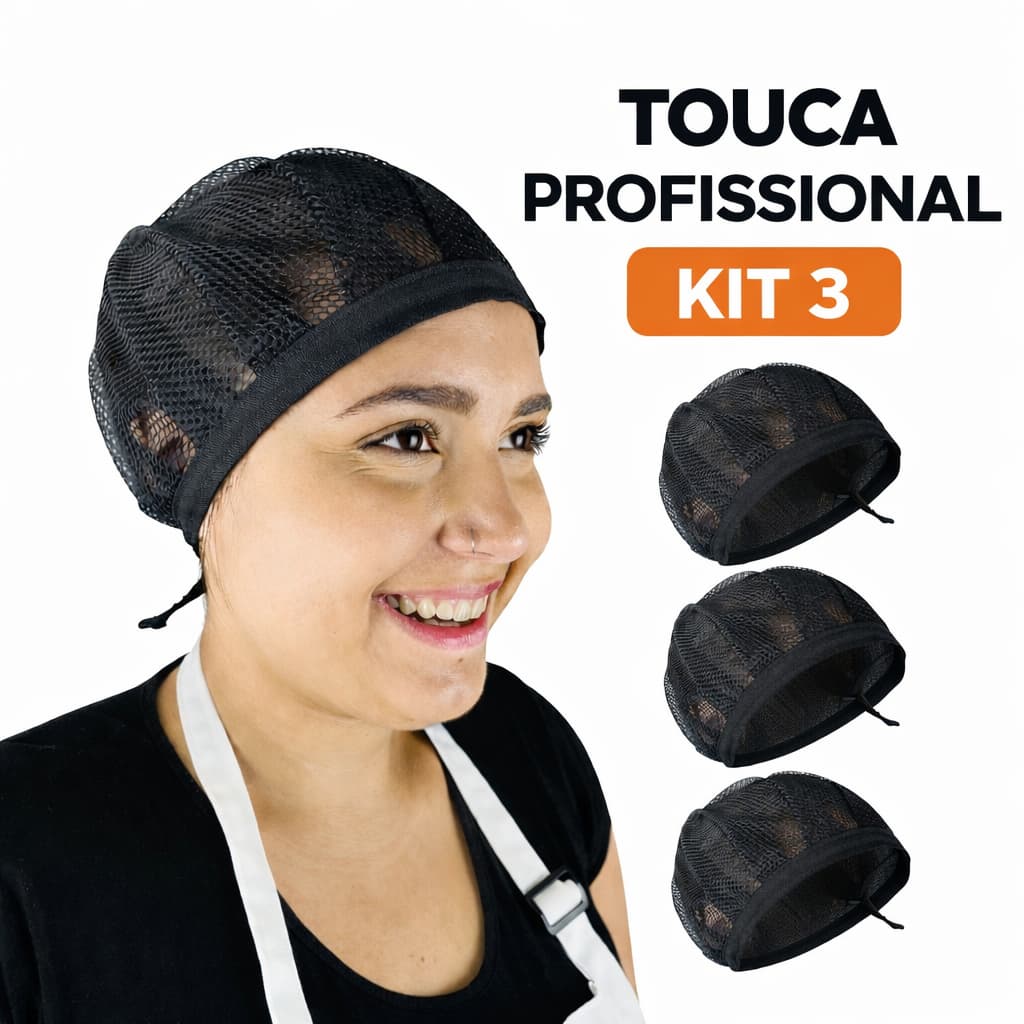 Kit 3 Toucas Rede Telinha Lavável Profissional Cozinha Restaurante Padaria