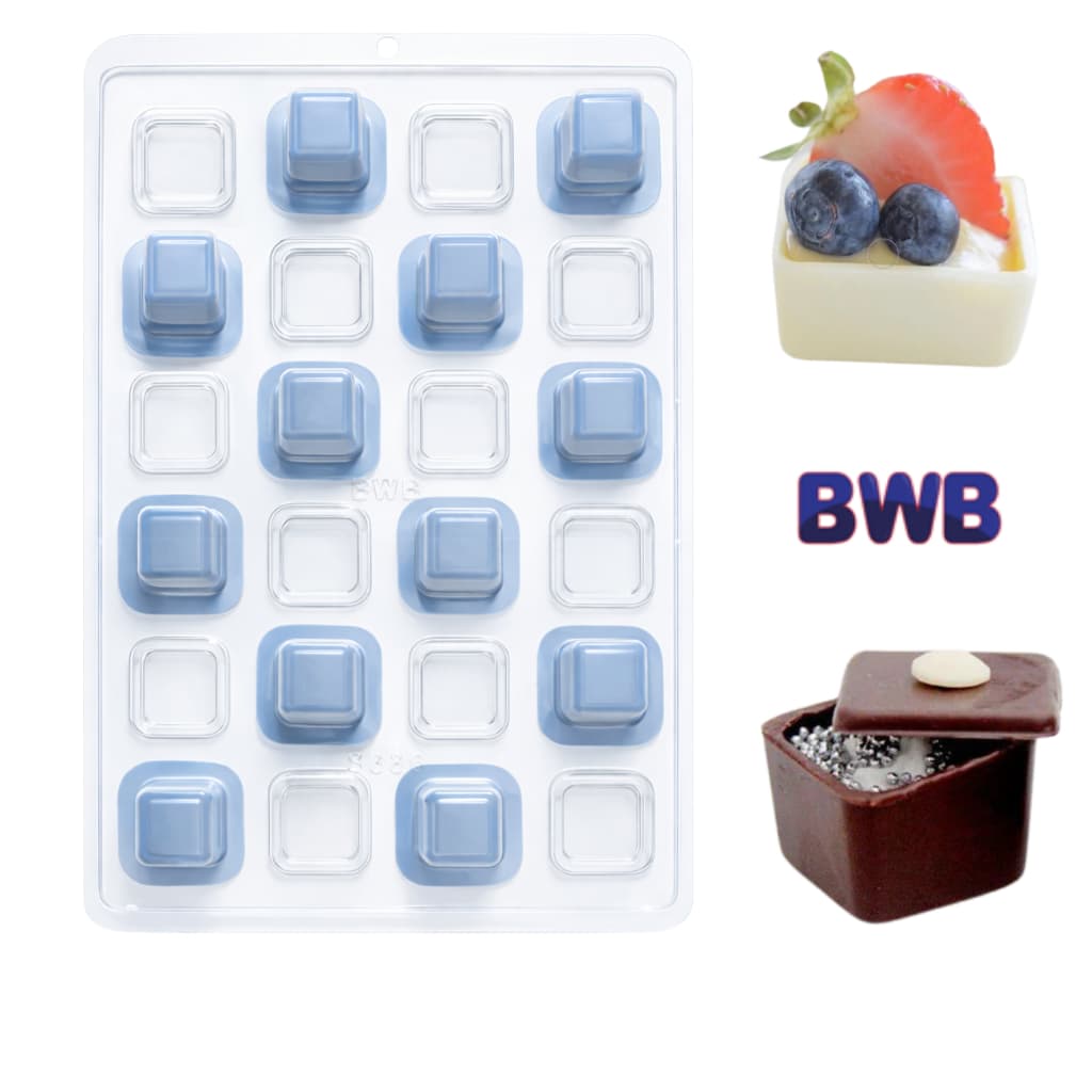Forma de 3 Partes com Silicone Mini Caixa Quadrada Chocolate  BWB SP 856 | Doces Finos Semiprofissional  Alto Rendimento