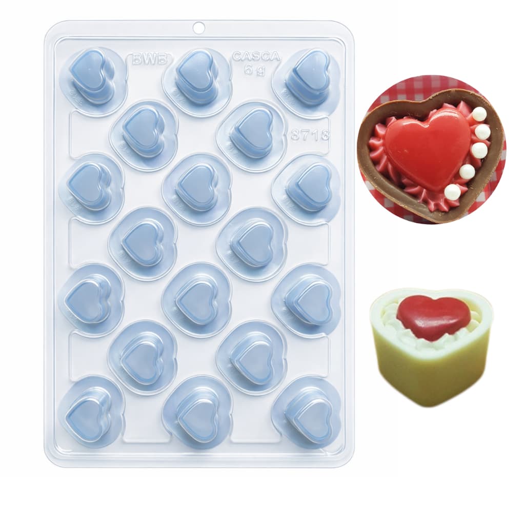Lançamento Forma Buffet Coração BWB SP240 | 3 Partes com Silicone | 18 Cavidades | Chocolate Gourmet Profissional