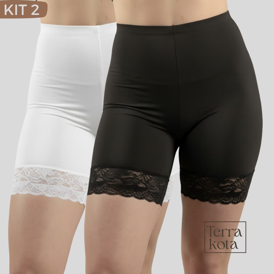 Kit 2 Bermuda Anágua Barra Renda Combinete Segunda Pele íntima Moda Estilosa