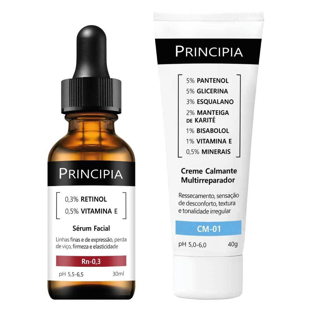Principia Kit Renovação da Pele Básico c/ Sérum Retinol RN-0,3 + Creme Calmante Multirreparador CM-01