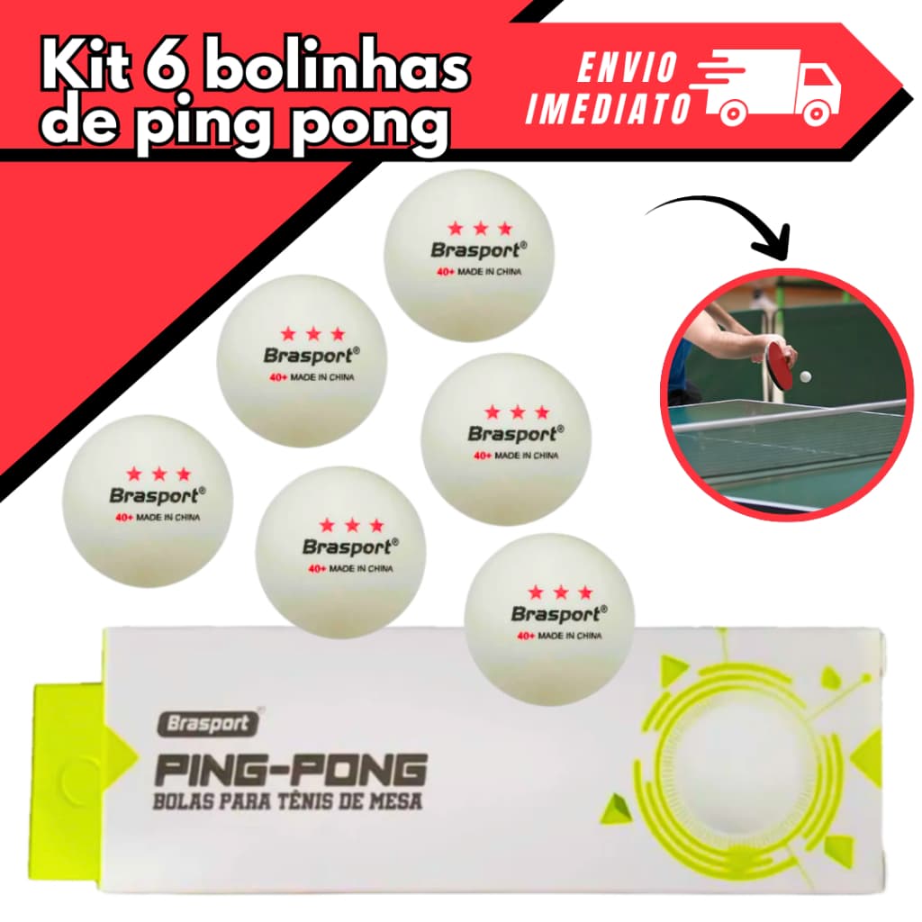 Kit Bolinhas de Ping Pong 6 unidadesTenis de Mesa Profissional Bola Competição Diversão Esporte Brasport
