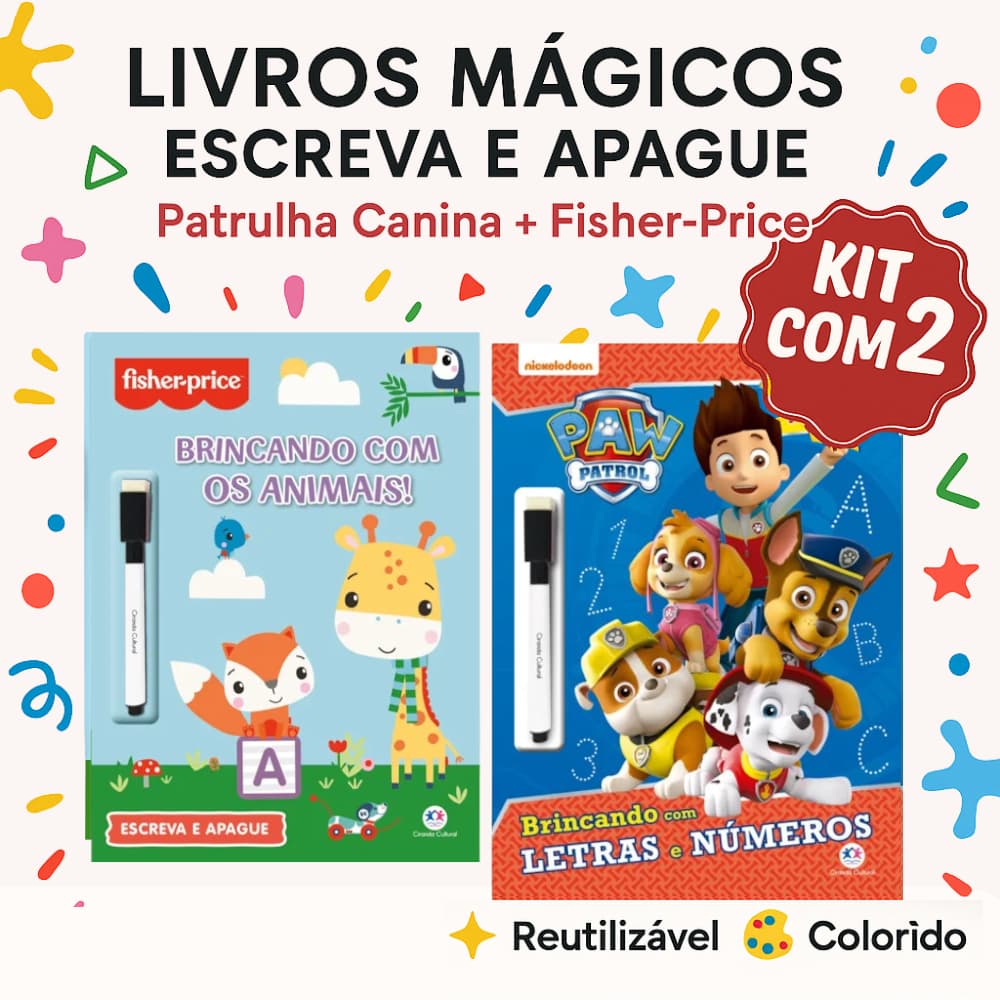 Livros Mágicos Escreva e Apague  Patrulha Canina + Fisher-Price Reutilizável e Super Colorido brinquedo