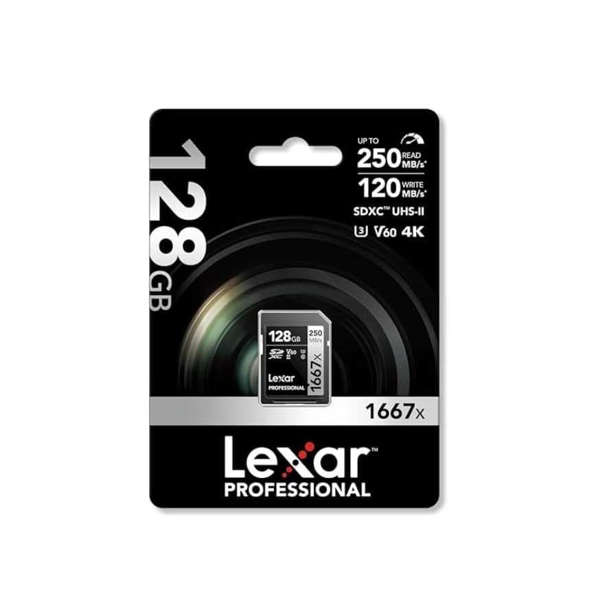 Cartão de Memória Lexar Professional 128GB 1667x SDXC UHS-II V60 4K 250MB/s 120MB/s
