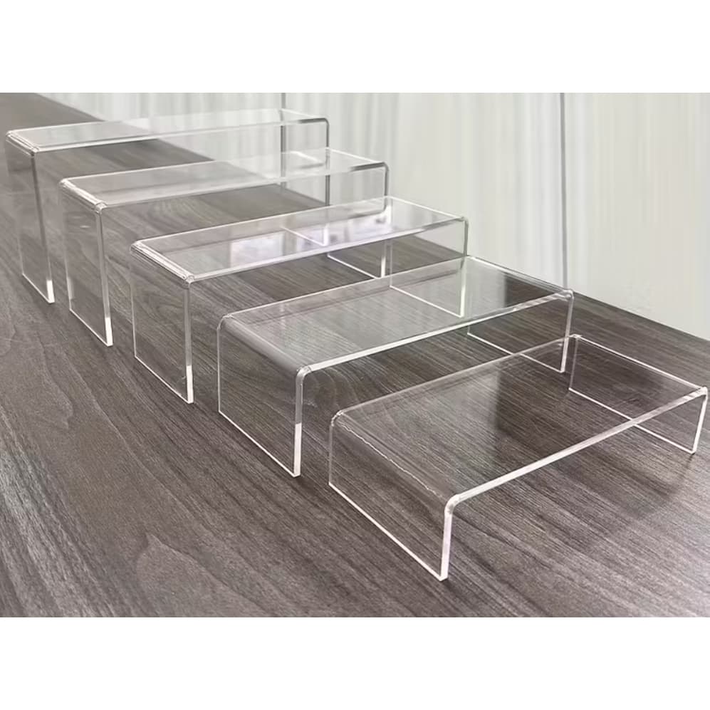 Conjunto 5 Suportes de Exibição em Acrílico Transparente Tipo U para Figuras, Perfumes, Joias, Doces e Cupcake