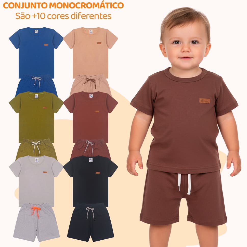 Kit 2, 6 ou 10 peças de Bebe Menino Estilo Casual Minimalista Monocromático Verão Infantil Menino Casual