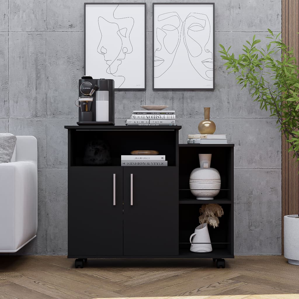 Armário Buffet Balcão Organizador 2 Portas e Prateleiras Multiuso Com Rodinhas