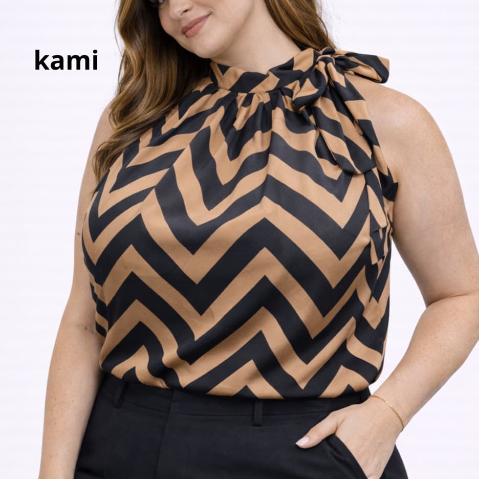 Blusa Plus Size Chevron  com Laço – Linda, Moderna e Super Confortável