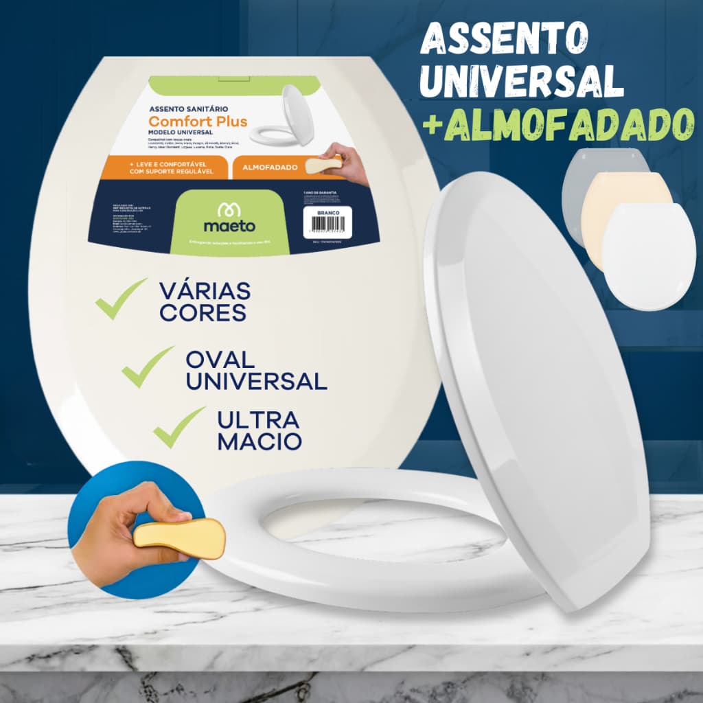 Assento Sanitário Tampa de Vaso Oval PLUS Confortável Universal Macio Fofinho Branco Bege Cinza