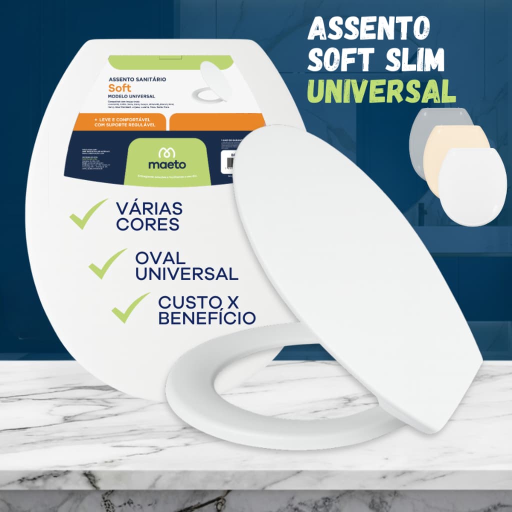 Assento Sanitário Tampa de Vaso Oval Universal Tábua Preto Branco Cinza Bege Caramelo Soft