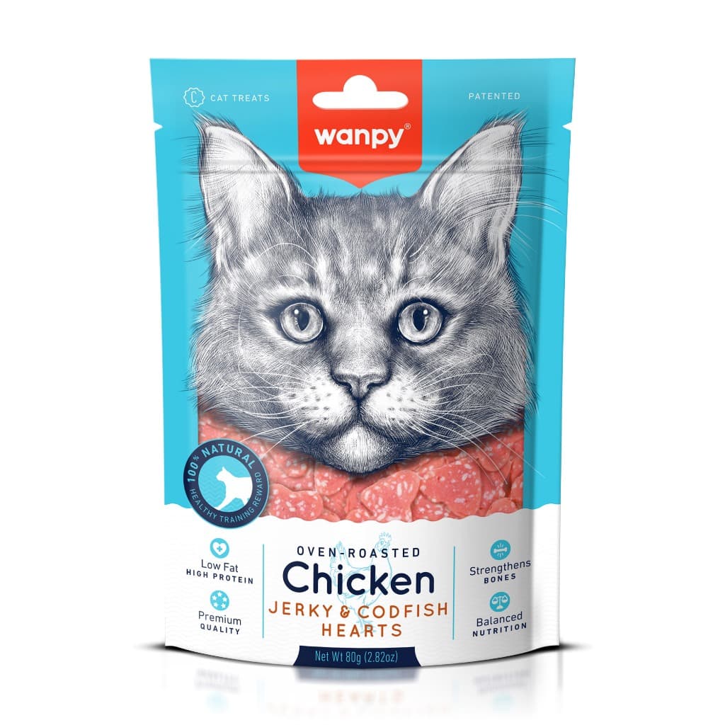 Truly Wanpy Petisco para Gatos Mini Corações de Frango e Peixe 80g