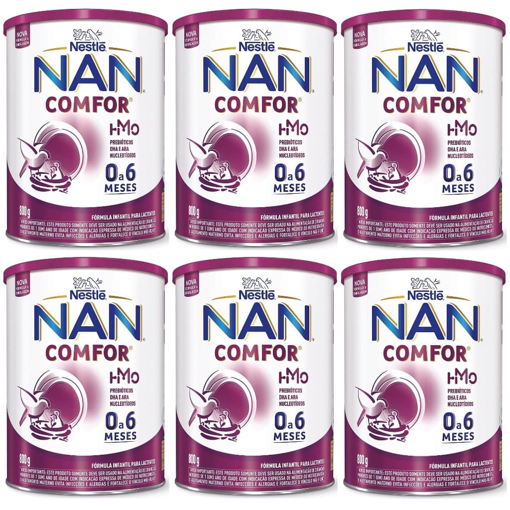 Kit 6 Latas NAN Comfor 800gr 0 a 6 Meses (ROXO) EQ.1