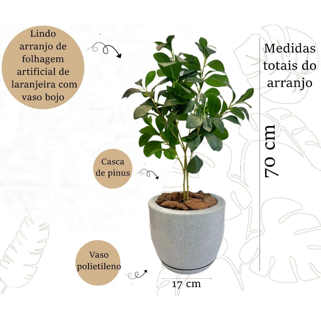 Folhagem Artificial De Laranjeira Com Vaso Bojo Completo