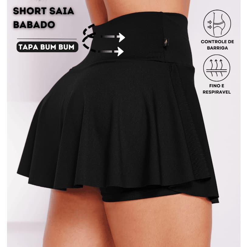 Short Saia Babado Cós Alto em Suplex Conforto E Segurança Na academia Com Wolfox